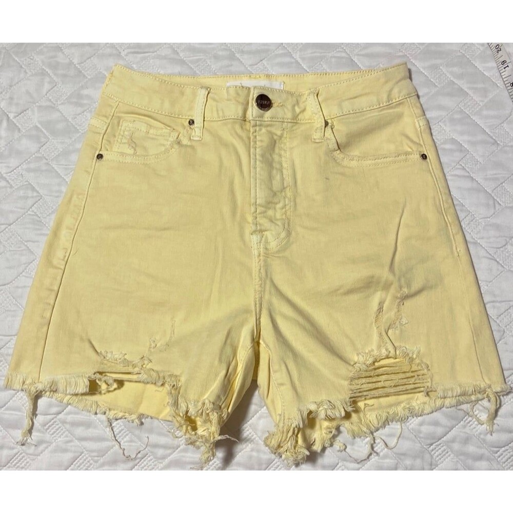 RISEN shorts yellow shorts womens jean shorts stretchy sun butter risen jeans sm